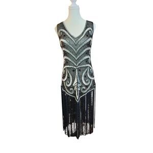 Unique Vintage Grey and Silver Flapper Dress Size Small NWOT 20s Fringe Sequins